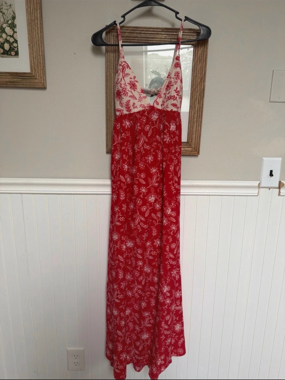 Abercrombie & Fitch Red and Cream Floral Maxi Dress